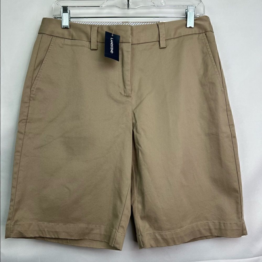 Lands’ End Warm Beige Flat Front Chino Shorts Brand New!